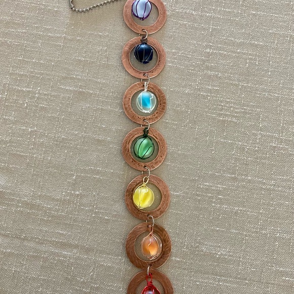 ARTISAN Chakra Sun Catcher Frosted Marble Hammered Copper Rainbow Colors - Picture 4 of 8